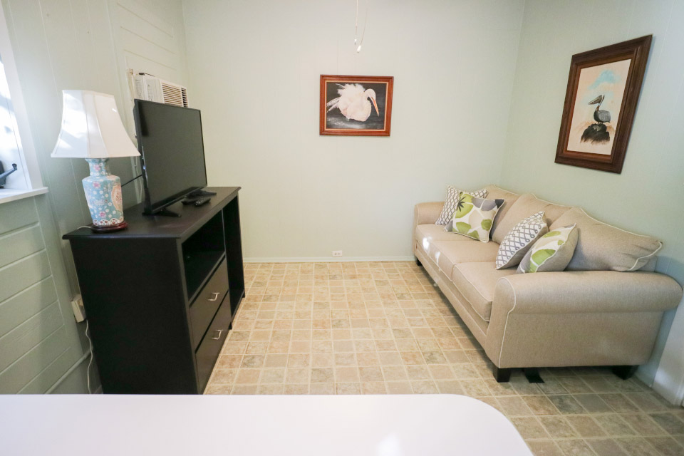 photo of living area with sofa and TV